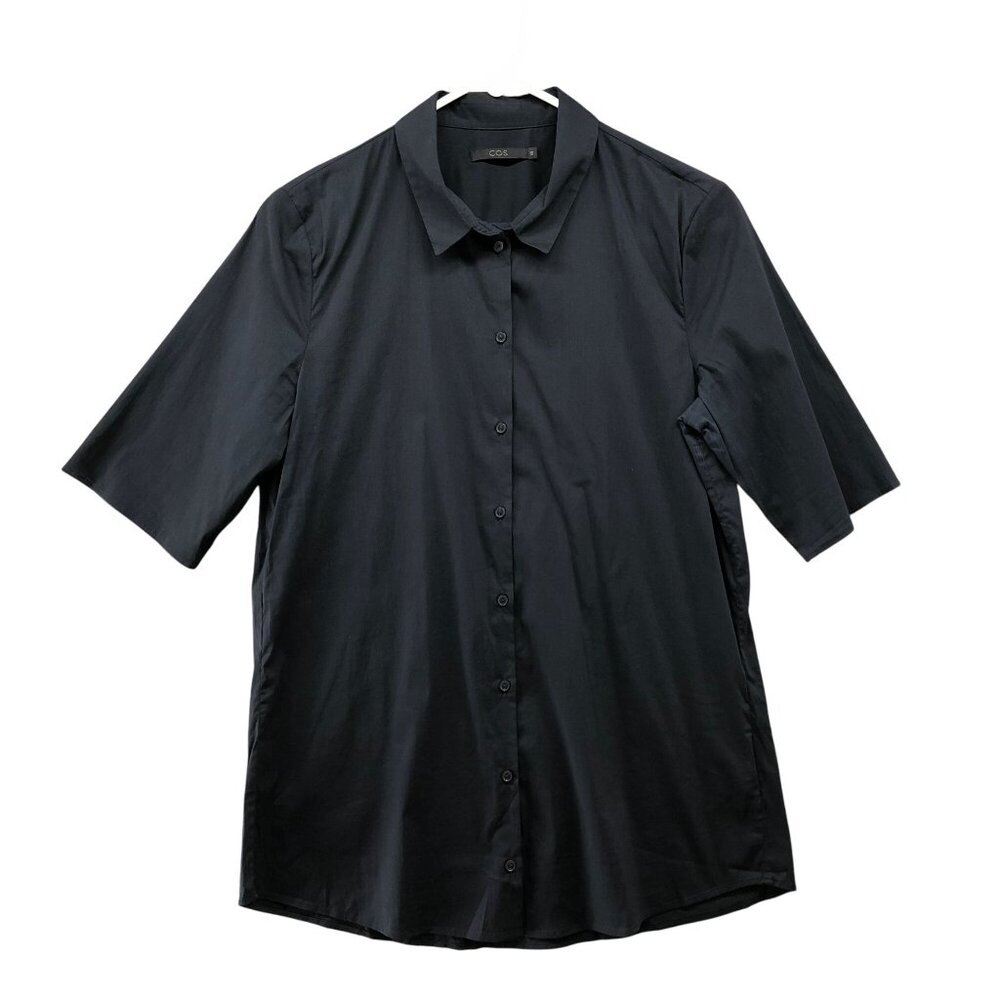 COS Short Sleeve Shirt Mens M EU 40 Navy Blue Button Up Lightweight Cotton